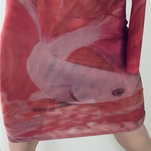 RAMONA LaRUE by Arianne NWT Adele FIGHTER FISH Print Tattoo Mesh DRESS XS / S - Picture 7 of 16